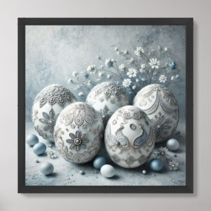 Vintage crystal silver and dusty blue Easter eggs Framed Art