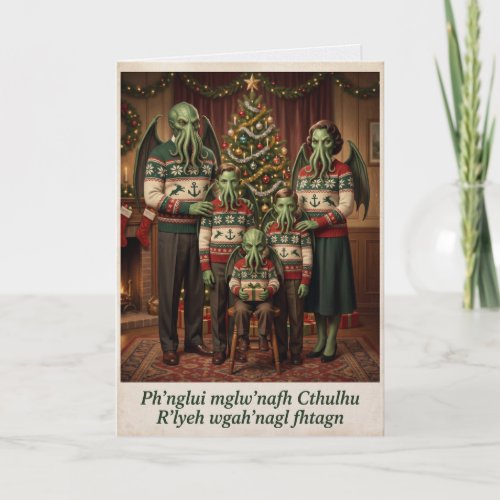 Vintage Cthulhu Family Christmas Card