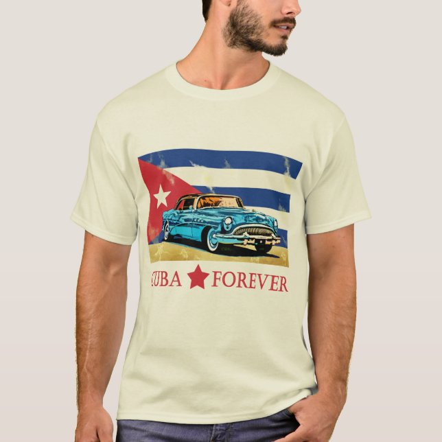 Vintage Cuba Flag Classic Car T-Shirt (Front)