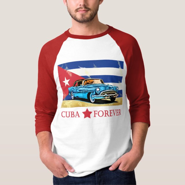 Vintage Cuba Flag Classic Car T-Shirt (Front)