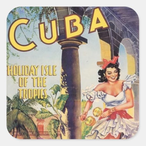 Vintage Cuba Holiday Isle of Tropics Square Sticker