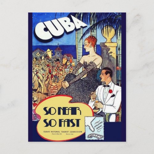 Vintage Cuba So Near So Fast National Travel Ad Postcard