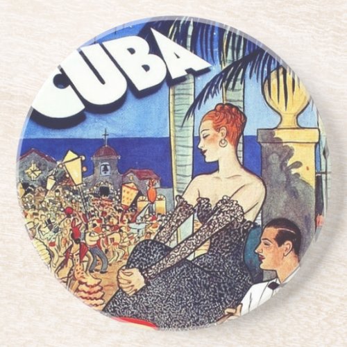 Vintage Cuba So Near So Fast Travel Drink Coaster