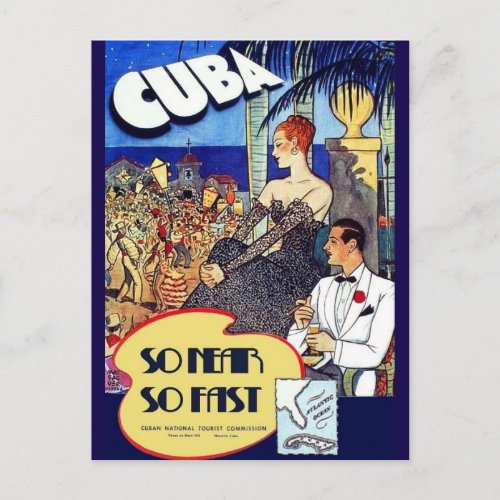 Vintage Cuba So Near So Fast Travel Postcard