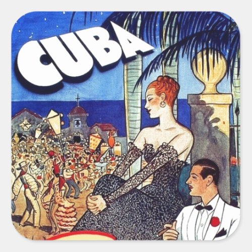 Vintage Cuba So Near So Fast Travel Square Sticker