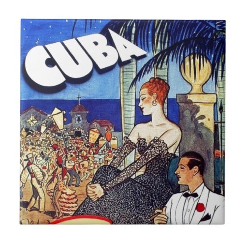 Vintage Cuba So Near So Fast Travel Tile