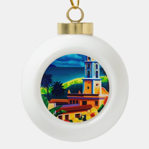 Vintage Cuba Travel Ceramic Ball Christmas Ornament