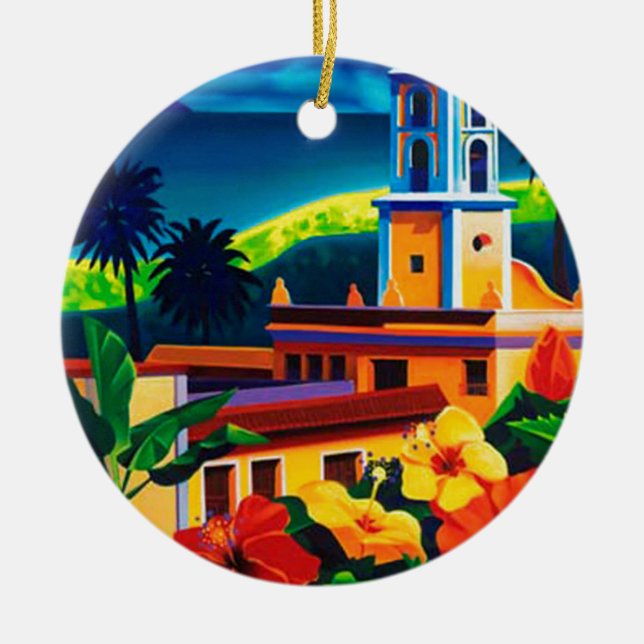 Vintage Cuba Travel Ceramic Ornament (Front)