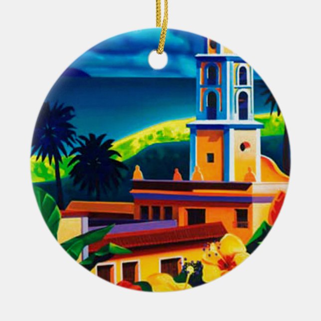 Vintage Cuba Travel Ceramic Ornament (Front)