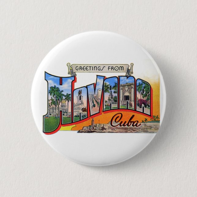 Vintage Cuba Travel - Greetings From Havana Button (Front)