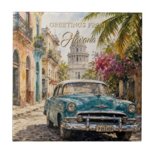 Vintage Cuba Travel - Greetings From Havana Ceramic Tile