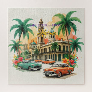 Vintage Cuba Travel - Greetings From Havana Jigsaw Puzzle