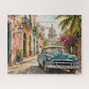 Vintage Cuba Travel - Greetings From Havana Jigsaw Puzzle