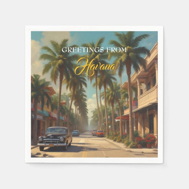 Vintage Cuba Travel - Greetings From Havana Napkins (Front)