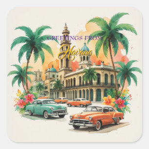 Vintage Cuba Travel - Greetings From Havana Square Sticker