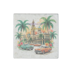 Vintage Cuba Travel - Greetings From Havana Stone Magnet
