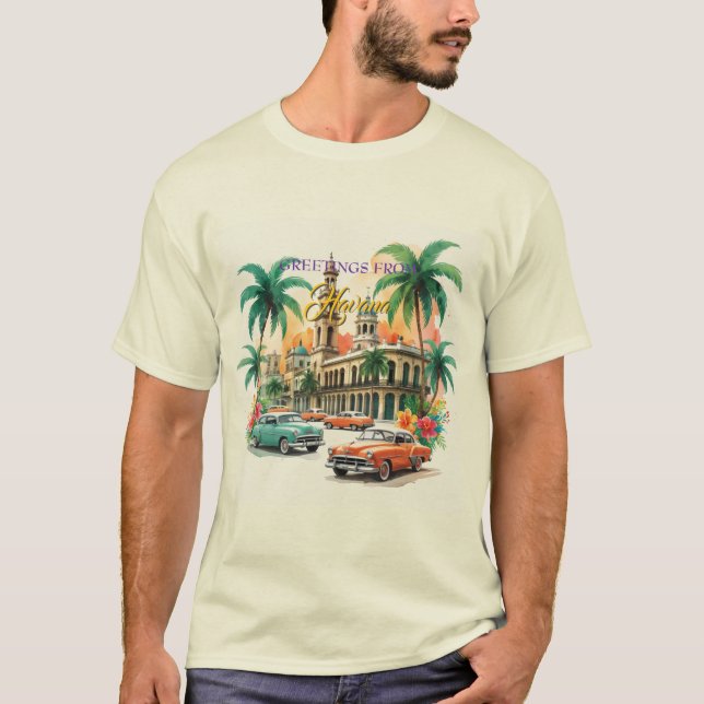 Vintage Cuba Travel - Greetings From Havana T-Shirt (Front)