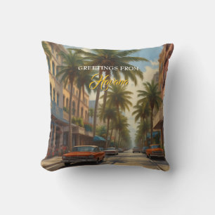 Vintage Cuba Travel - Greetings From Havana Throw Pillow