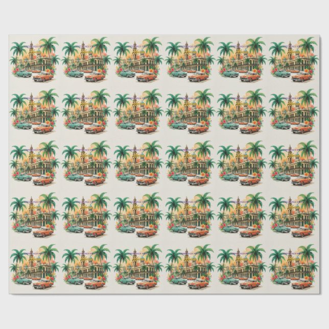 Vintage Cuba Travel - Greetings From Havana Wrapping Paper (Flat)