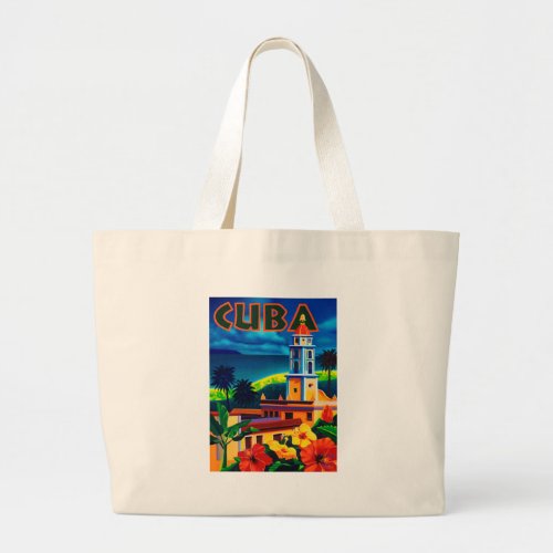 Vintage Cuba Travel Large Tote Bag