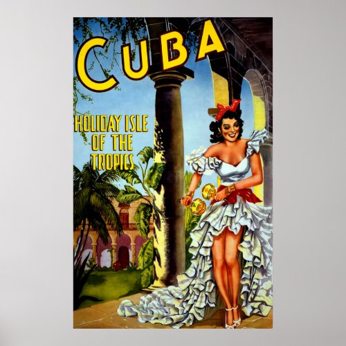 Vintage Cuba Travel Poster _ Holiday Isle Tropics
