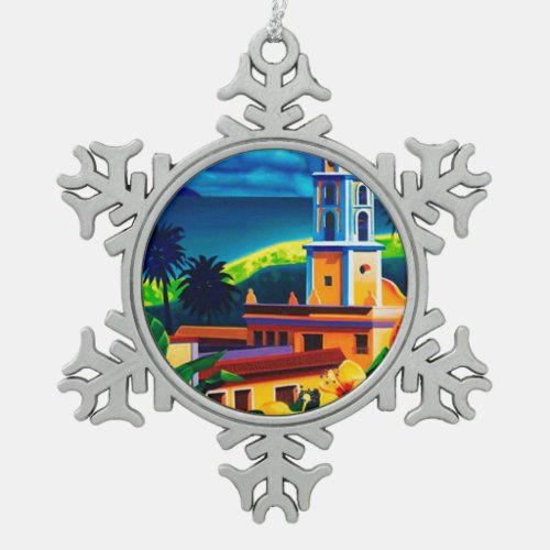 Vintage Cuba Travel Snowflake Pewter Christmas Ornament