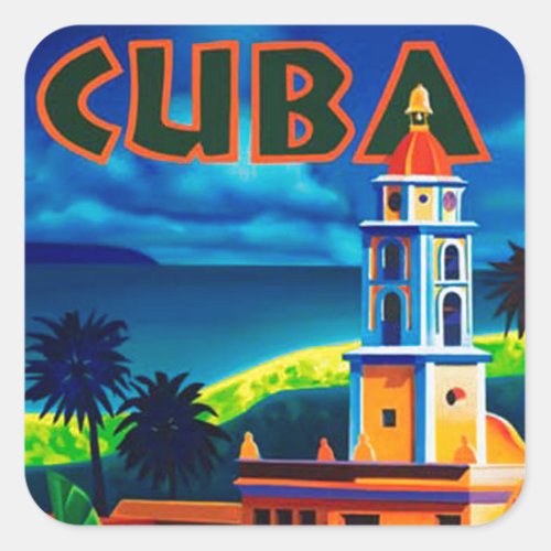 Vintage Cuba Travel Square Sticker