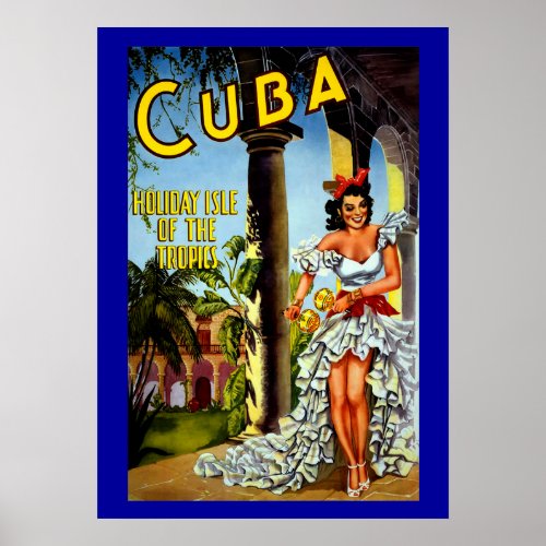 Vintage Cuban Dancer Girl Travel Poster