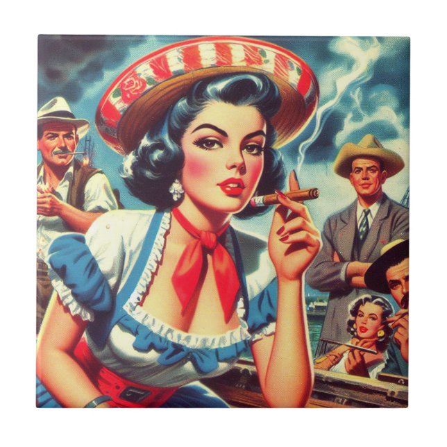 Vintage Cuban Pin-up Ceramic Tile (Front)