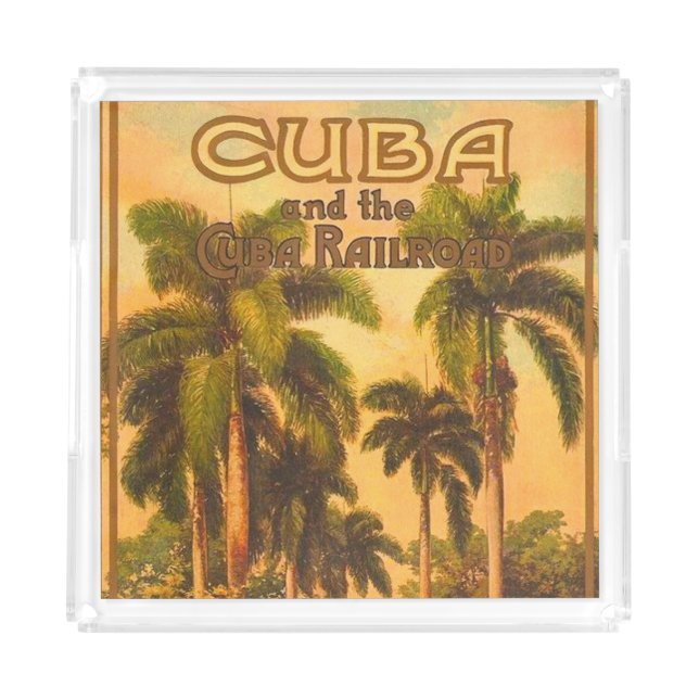 Vintage Cuban Travel - Cuba Railroad Acrylic Tray (Front)