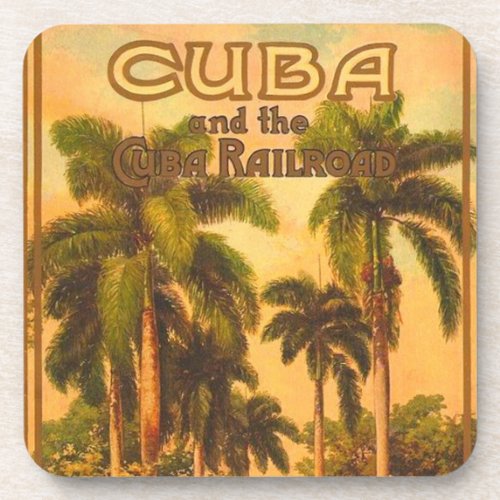 Vintage Cuban Travel _ Cuba Railroad Lithograph Beverage Coaster