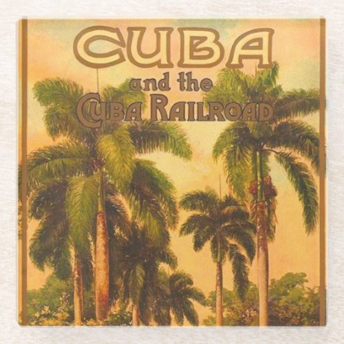 Vintage Cuban Travel _ Cuba Railroad Lithograph Glass Coaster