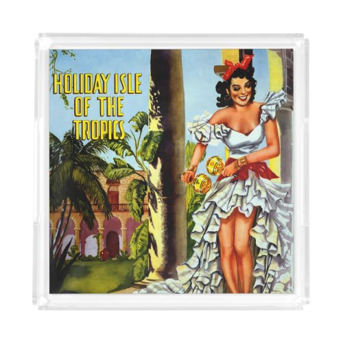 Vintage Cuban Travel _ Holiday Isle Tropics Acrylic Tray