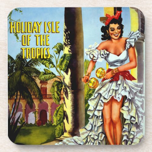 Vintage Cuban Travel _ Holiday Isle Tropics Beverage Coaster