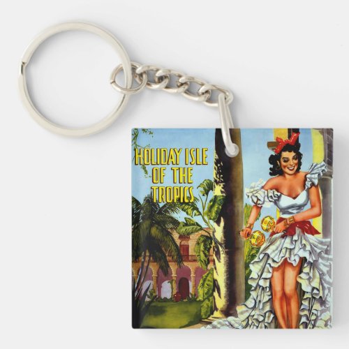 Vintage Cuban Travel _ Holiday Isle Tropics Keychain