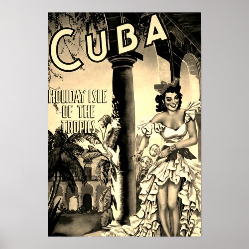 Vintage Cuban Travel _ Holiday Isle Tropics Sepia Poster