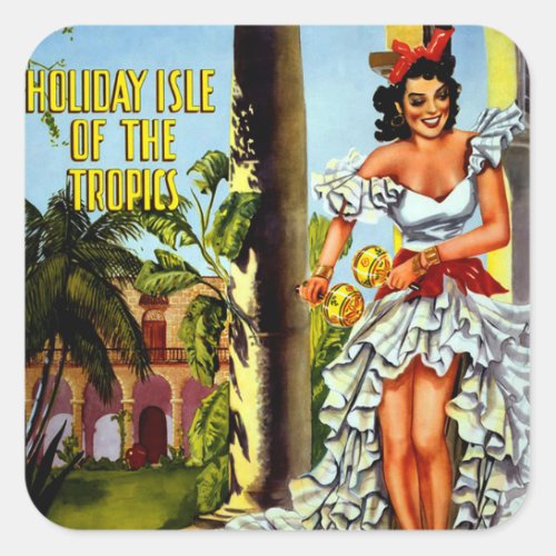 Vintage Cuban Travel _ Holiday Isle Tropics Square Sticker