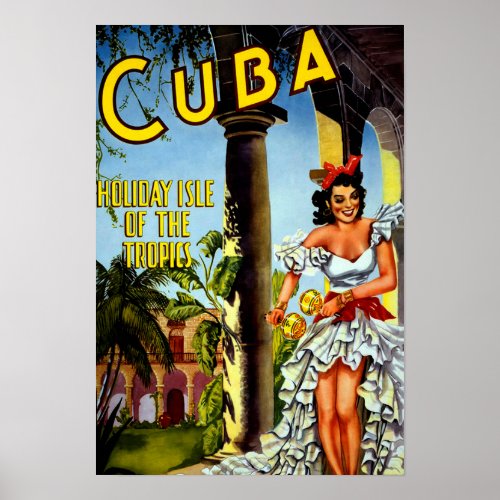Vintage Cuban Travel Poster _ Holiday Isle Tropics