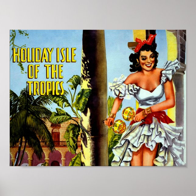 Vintage Cuban Travel Poster - Holiday Isle Tropics (Front)