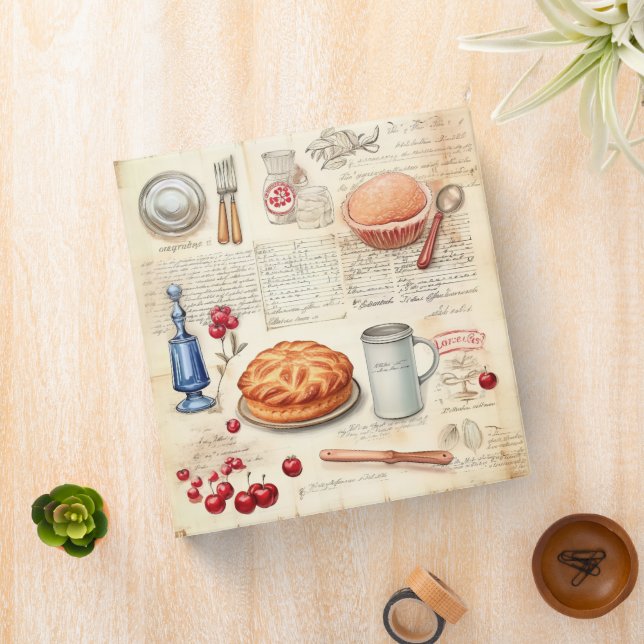 Vintage Culinary Delights Pattern 3 Ring Binder (In Situ)