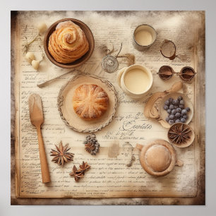 Vintage Culinary Delights Pattern Poster