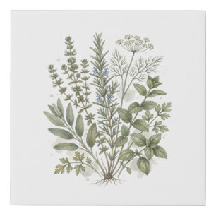Vintage Culinary Herbs Watercolor Art Faux Canvas Print