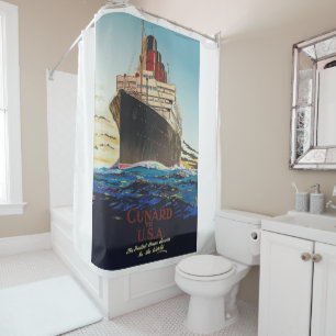 VINTAGE CUNARD AQUITANIA TRAVEL POSTER SHOWER CURT SHOWER CURTAIN