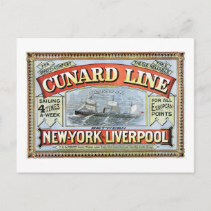 Vintage Cunard Line Sailing New York to Liverpool Postcard