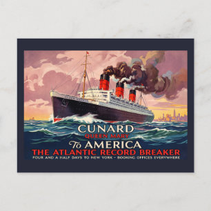 Vintage Cunard Queen Mary Ocean Liner Postcard