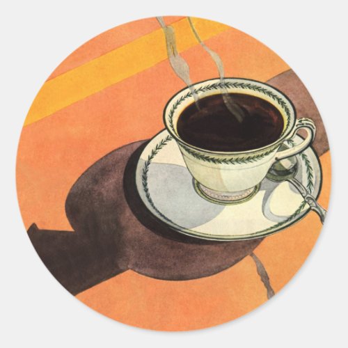 Vintage Cup of Coffee Saucer Spoon Retro Diner Classic Round Sticker