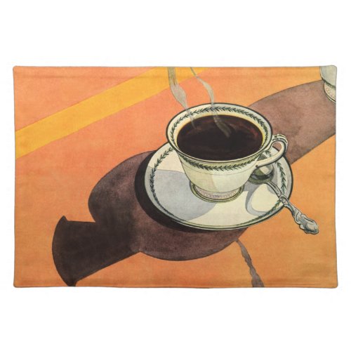 Vintage Cup of Coffee Saucer Spoon Retro Diner Cloth Placemat