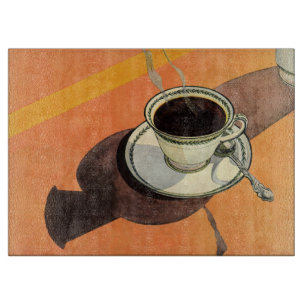 Vintage Cup of Coffee, Saucer, Spoon, Retro Diner Cutting Board