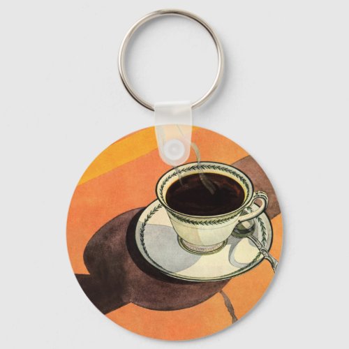 Vintage Cup of Coffee Saucer Spoon Retro Diner Keychain