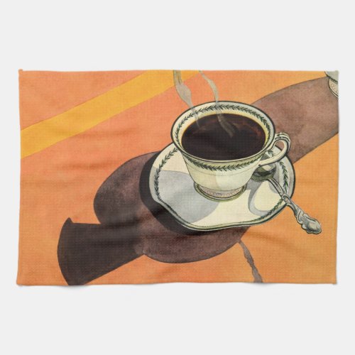 Vintage Cup of Coffee Saucer Spoon Retro Diner Kitchen Towel